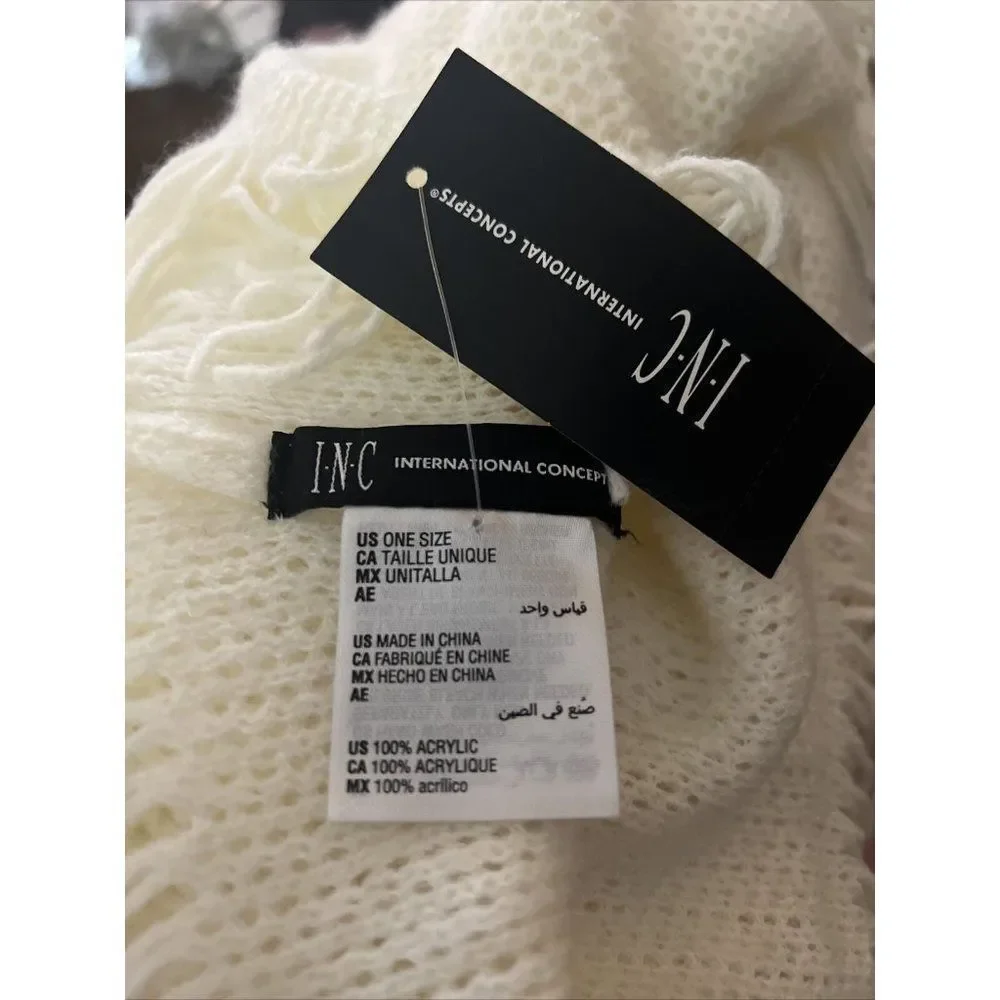 INC Womens Raschel Loop Infinity Fringe‎ Scarf Ivory Soft Cozy One Size New